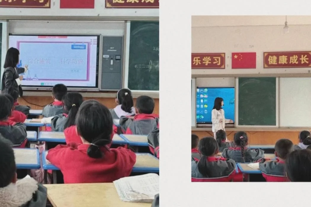 教室里老师讲PPT，学生背影整齐